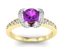 Pierścionek ametyst brylanty żółte białe złoto - p16034zbat