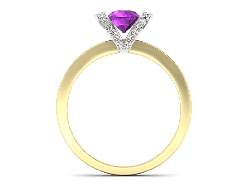 Pierścionek ametyst brylanty żółte białe złoto - p16034zbat - 2