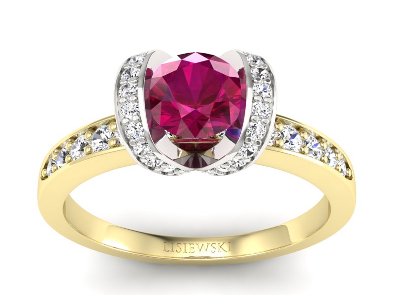 Pierścionek z rubinem i diamentami złoto 585 - p16034zbr - 1