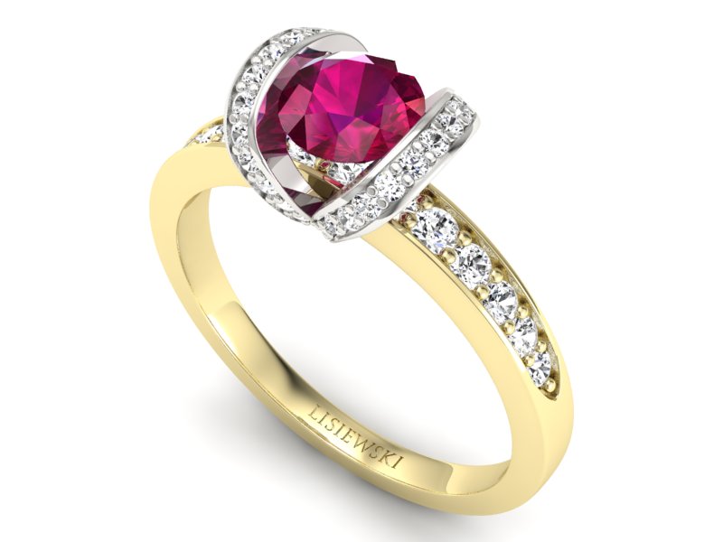 Pierścionek z rubinem i diamentami złoto 585 - p16034zbr - 3