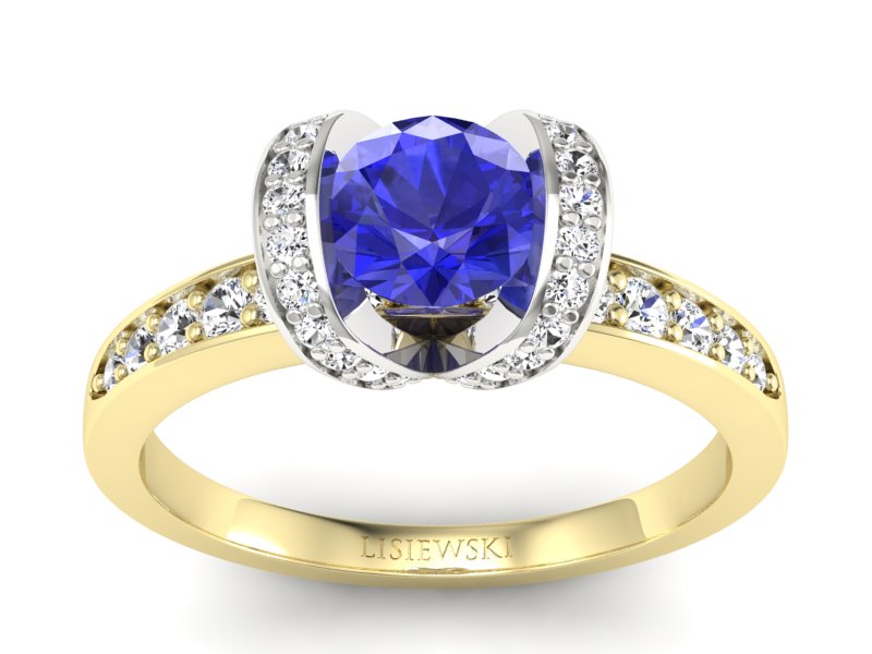 Pierścionek z szafirem i diamentami złoto 585 - p16034zbszc - 1