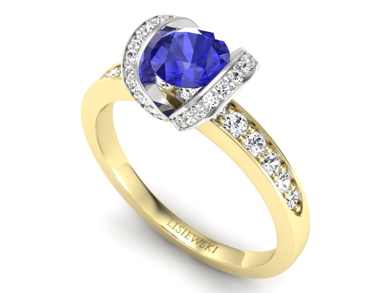 Pierścionek z szafirem i diamentami złoto 585 - p16034zbszc - 3