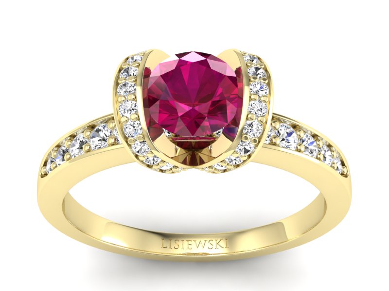 Pierścionek zaręczynowy z rubinem i brylantami - p16034zr - 1