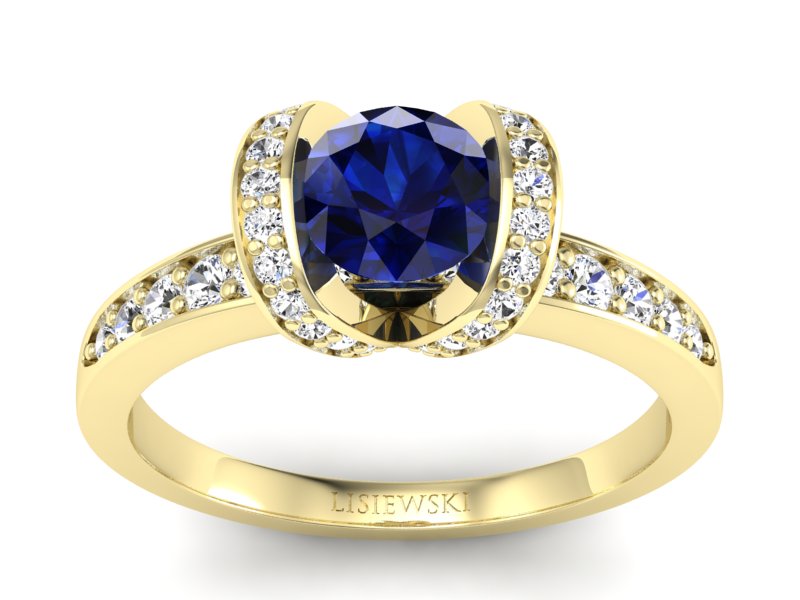 Złoty Pierścionek z szafirem i diamentami - p16034zsz - 1