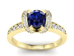 Złoty Pierścionek z szafirem i diamentami - p16034zsz