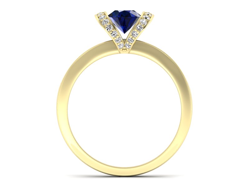 Złoty Pierścionek z szafirem i diamentami - p16034zsz - 2