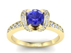 Złoty pierścionek z szafirem i diamentami - p16034zszc