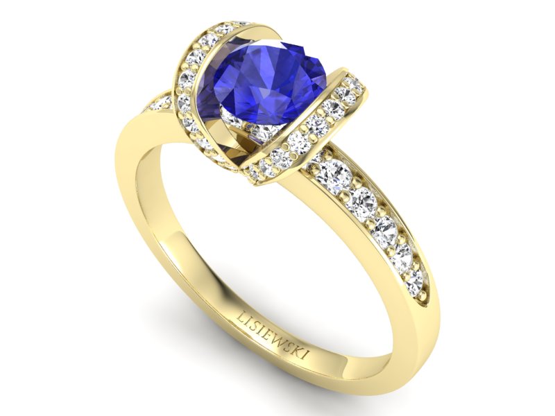 Złoty pierścionek z szafirem i diamentami - p16034zszc - 3