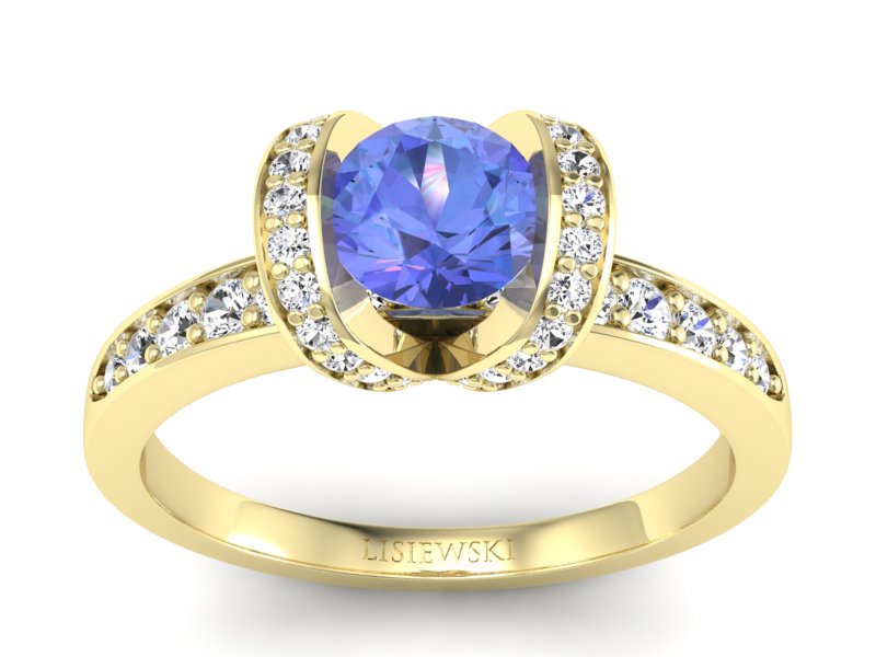 Pierścionek z tanzanitem i brylantami żółte złoto - p16034zt - 1