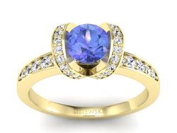 Pierścionek z tanzanitem i brylantami żółte złoto - p16034zt