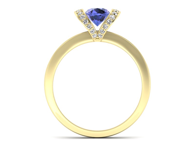 Pierścionek z tanzanitem i brylantami żółte złoto - p16034zt - 2