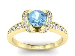 Pierścionek z topazem i brylantami żółte złoto - p16034ztp