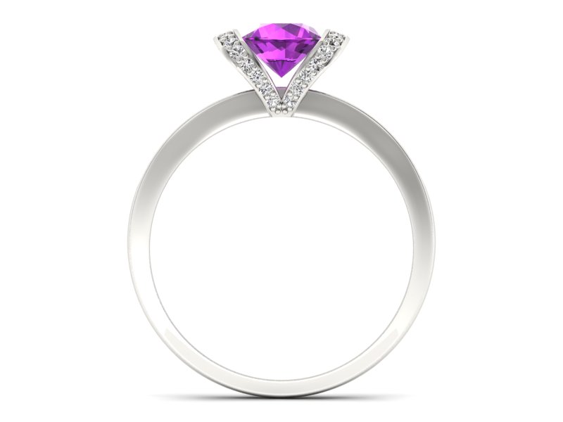 Pierścionek z ametystem i brylantami białe złoto - p16035bat - 2