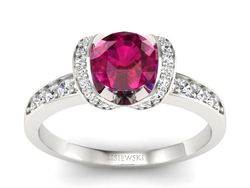 Pierścionek z rubinem i brylantami białe złoto - p16035br