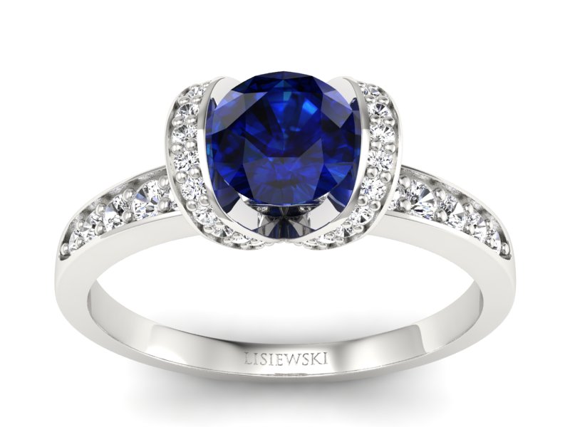 Pierścionek z szafirem i brylantami białe złoto - p16035bsz - 1