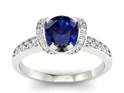 Pierścionek z szafirem i brylantami białe złoto - p16035bsz