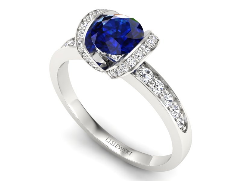 Pierścionek z szafirem i brylantami białe złoto - p16035bsz - 3