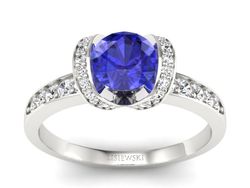 Pierścionek z szafirem i brylantami białe złoto - p16035bszc