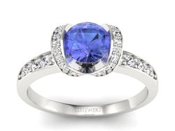 Pierścionek z tanzanitem białe złoto z brylantami - p16035bt