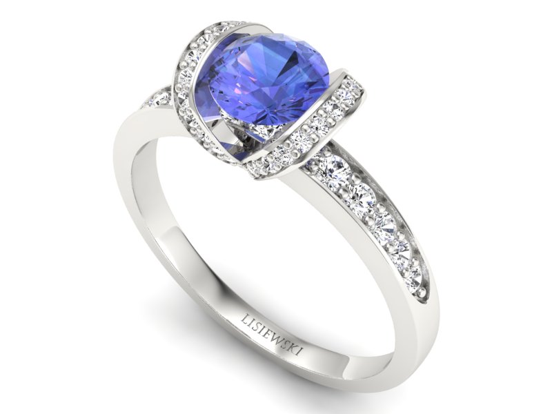Pierścionek z tanzanitem białe złoto z brylantami - p16035bt - 3