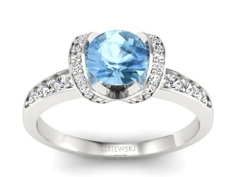 Pierścionek z topazem i brylantami białe złoto - p16035btp - 1