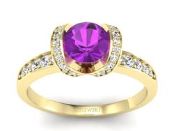 Pierścionek ametyst i brylanty żółte złoto 585 - p16035zat