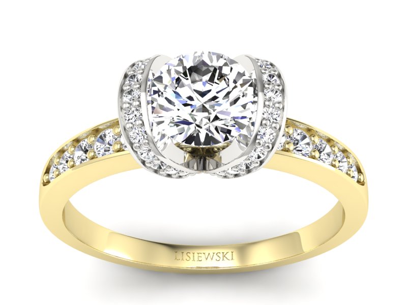 Pierścionek z diamentami żółte i białe złoto 585 - p16035zb - 1