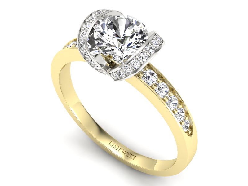 Pierścionek z diamentami żółte i białe złoto 585 - p16035zb - 3