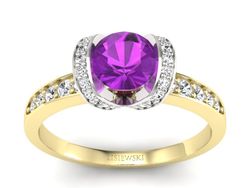 Pierścionek ametyst brylanty żółte białe złoto - p16035zbat