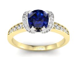 Pierścionek szafir i diamenty białe żółte złoto - p16035zbsz