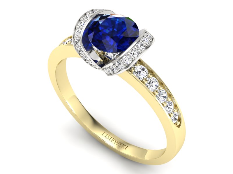 Pierścionek szafir i diamenty białe żółte złoto - p16035zbsz - 3