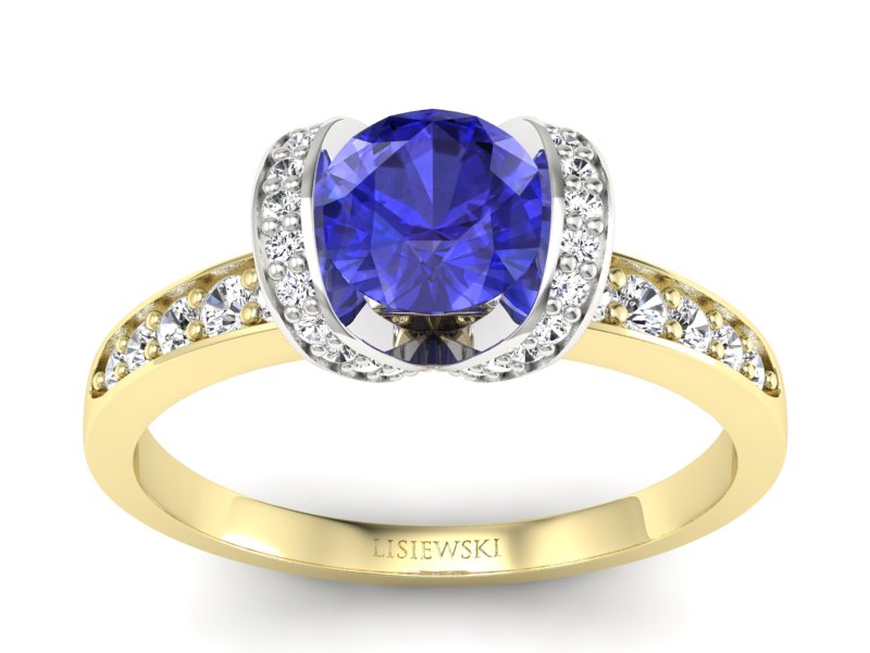 Pierścionek z szafirem i diamentami złoto 585 - p16035zbszc - 1
