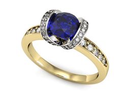 Pierścionek z szafirem i diamentami złoto 585 - p16035zbszc