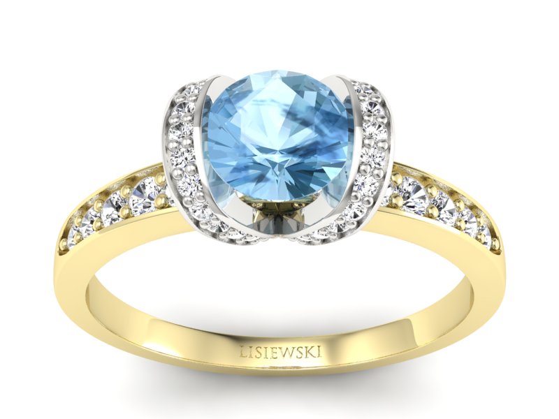 Pierścionek topaz i brylanty białe żółte złoto - p16035zbtp - 1