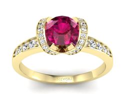 Pierścionek z rubinem i brylantami żółte złoto - p16035zr