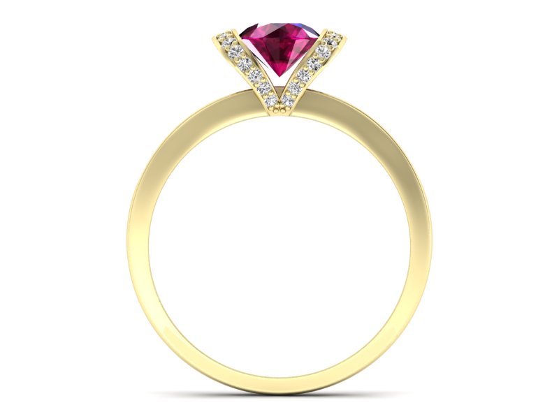 Pierścionek z rubinem i brylantami żółte złoto - p16035zr - 2