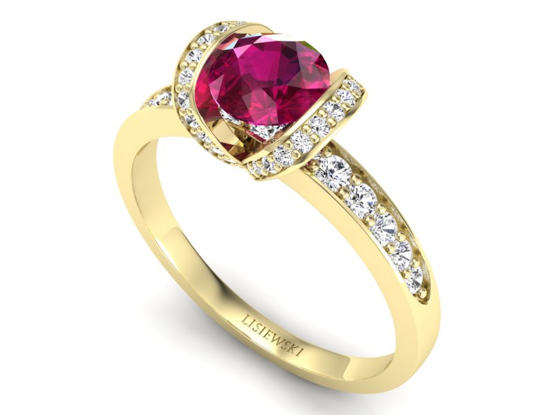 Pierścionek z rubinem i brylantami żółte złoto - p16035zr - 3