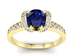 Złoty Pierścionek z szafirem i diamentami - p16035zsz
