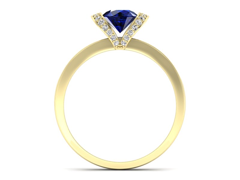 Złoty Pierścionek z szafirem i diamentami - p16035zsz - 2