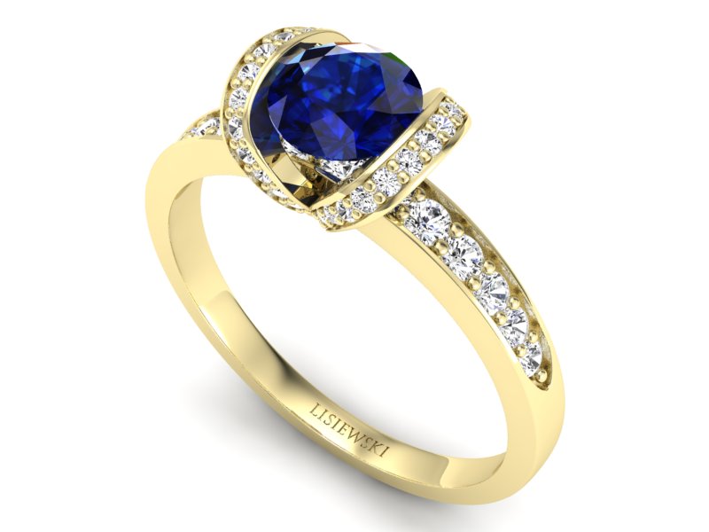 Złoty Pierścionek z szafirem i diamentami - p16035zsz - 3