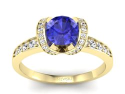 Złoty pierścionek z szafirem i diamentami - p16035zszc