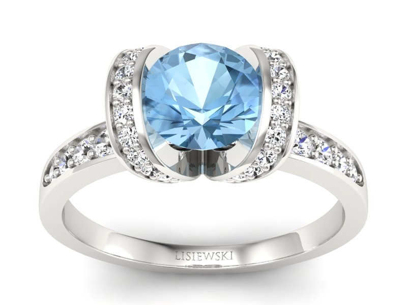 Pierścionek z topazem i brylantami białe złoto - p16036ba - 1