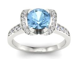 Pierścionek z topazem i brylantami białe złoto - p16036ba