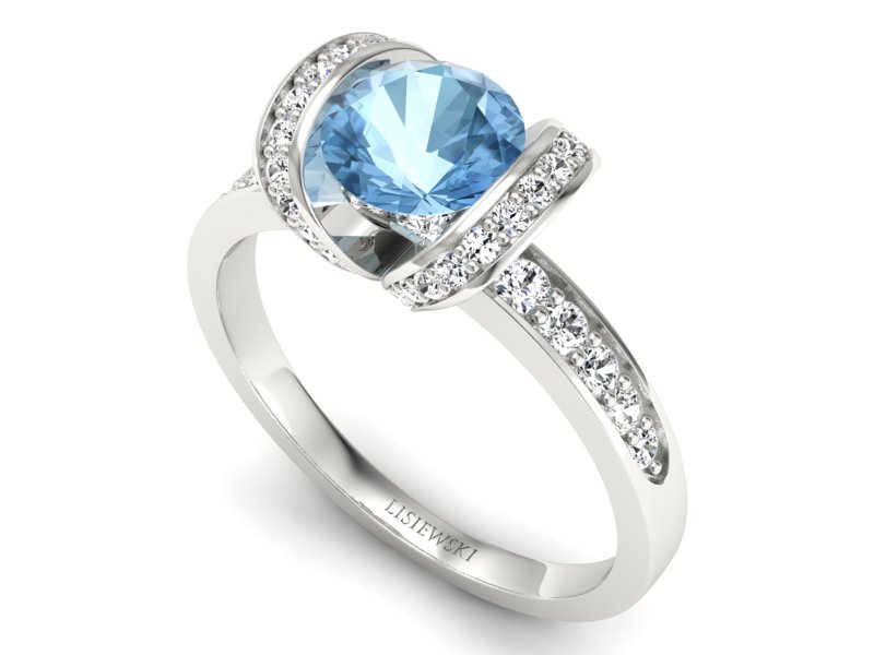 Pierścionek z topazem i brylantami białe złoto - p16036ba - 3