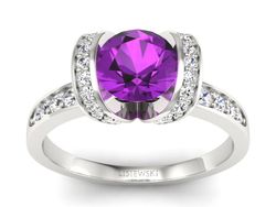 Pierścionek z ametystem i brylantami białe złoto - p16036bat