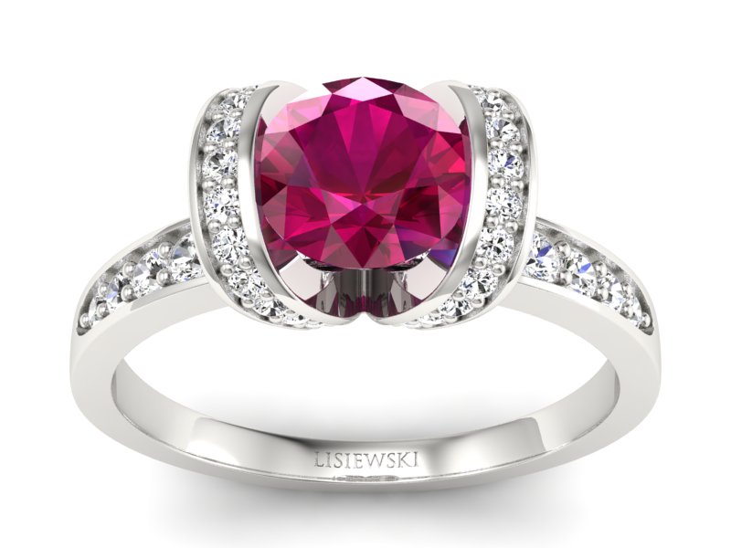 Pierścionek z rubinem i brylantami białe złoto - p16036br - 1