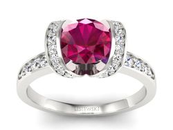 Pierścionek z rubinem i brylantami białe złoto - p16036br