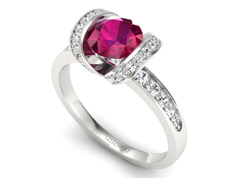 Pierścionek z rubinem i brylantami białe złoto - p16036br - 3