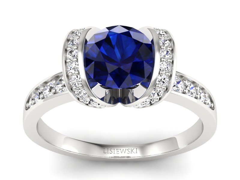 Pierścionek zaręczynowy z szafirem z brylantami - p16036bsz - 1