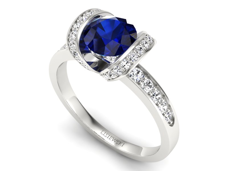 Pierścionek zaręczynowy z szafirem z brylantami - p16036bsz - 3